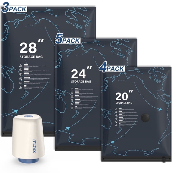 Zeclu 12 Pack Vacuum Seal Bags for Clothing Travel with Electric Air Pump, Packing Cubes Compression for Luggage, Home Storage, Airplane Travel Essentials