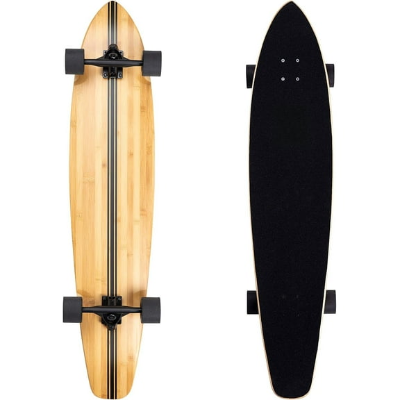 Zed Cruiser & Pintail Longboard Skateboard Complete - Bamboo & Canadian Maple Wood Cruiser w/Reverse Kingpin Trucks for Commuting, Carving & Downhill Riding