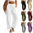 thumbnail image 1 of Zedker 100% Cotton Pants Women Wide Leg Palazzo 2026 Summer Flowy Pants Beach Vacation Clothes Elastic Waist Travel Trousers with Pockets White M, 1 of 8