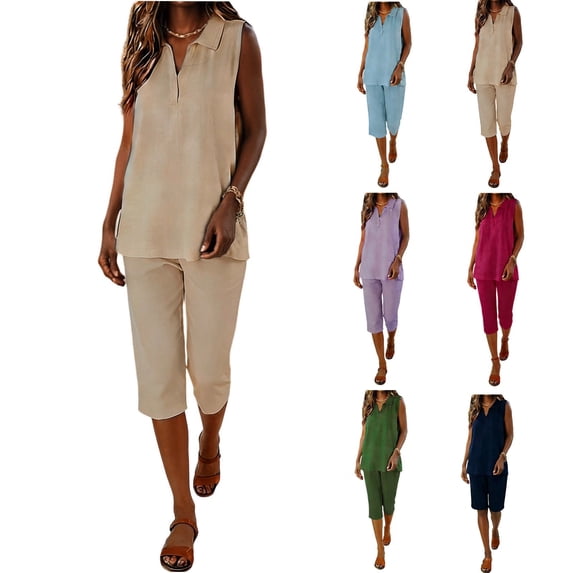 Zedker 2 Piece Sets for Women Sleeveless Tops & Wide Leg Pants Lounge Sets Summer Vacation Travel Outfits GreenM