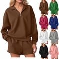 thumbnail image 1 of Zedker 2 Piece Womens Sweatsuits Outfits Quarter Zip Cropped Sweatshirts Casual Mini Skorts Lounge Wear Skirts Sets Coffee M, 1 of 8