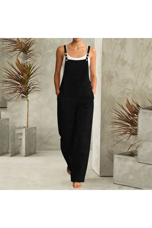 2026 Women's Denim Bib Overalls Barrel Leg Adjustable Strap Jean Pants Jumpsuits with Pockets BlackSize S-XXL