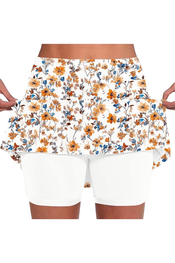 2026 Women's Knee Length Skorts Skirts UPF50+ Athletic Tennis Golf Skirt for Women Casual Summer Skirts with Skorts Underneath White L