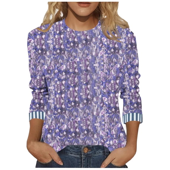 Zedker 3/4 Length Sleeve Tops for Women 2025 Fashion Business Casual Summer Blouses Tees Purple Plus S