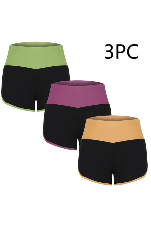 3PC Women's Yoga Shorts Workout Tummy Control Running Booty Shorts Fitness Active UPF30+ Orange S
