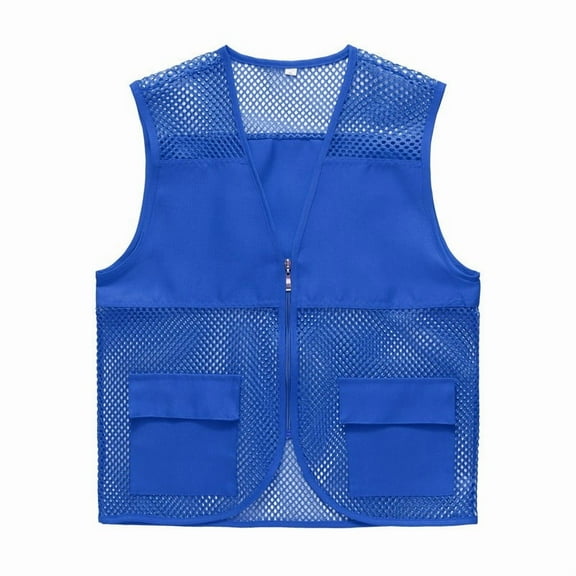 Zedker Adult Mesh Volunteer Activity Vest Lightweight Breathable Supermarket Uniform Vests Jacket Clerk Workwear with Pocket Blue Plus XXXXL