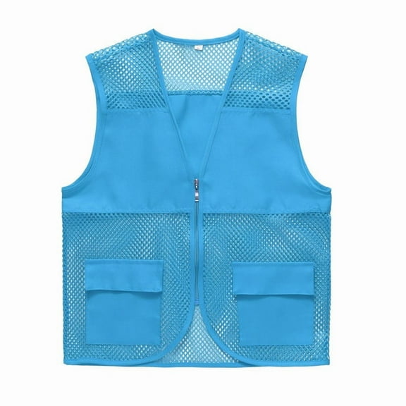 Zedker Adult Mesh Volunteer Activity Vest Lightweight Breathable Supermarket Uniform Vests Jacket Clerk Workwear with Pocket Sky Blue Plus M