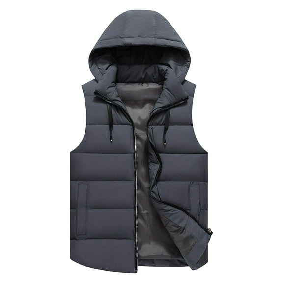 Zedker Big & Tall Puffer Vest for Men's Zip up Jacket Quilted Sleeveless Coats Winter Warm Casual Outerwear Hoodies Gray XL