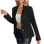 Zedker Blazer for Women Business 2025 Fall Clothes Lapel Long Sleeve Work Office Suit Jackets Blazer,Plus Size Black L