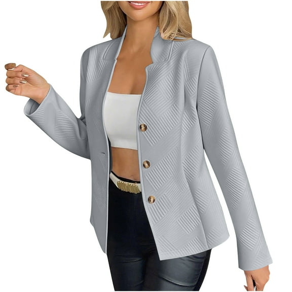 Zedker Blazer for Women Business 2025 Fall Clothes Lapel Long Sleeve Work Office Suit Jackets Blazer,Plus Size GrayL