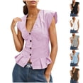 thumbnail image 1 of Zedker Blazer for Womens Scoop Neck Vest Summer Linen Sleeveless Fitted Waistcoat Work Casual Cotton Suit Tops Black L, 1 of 10