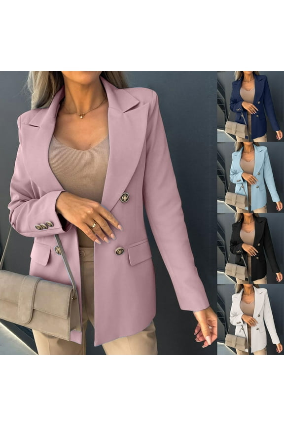 Blazers for Women Business Casual Fall Fashion Padded Shoulder Office Suits Single Breasted Jacket with Pockets