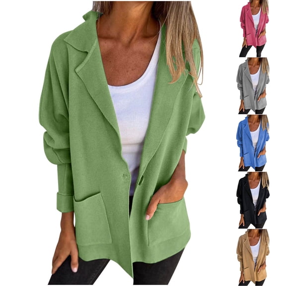 Zedker Blazers for Women Summer Lightweight Button 3/4 Sleeve for Women Business Casual Suit Jacket with Pockets