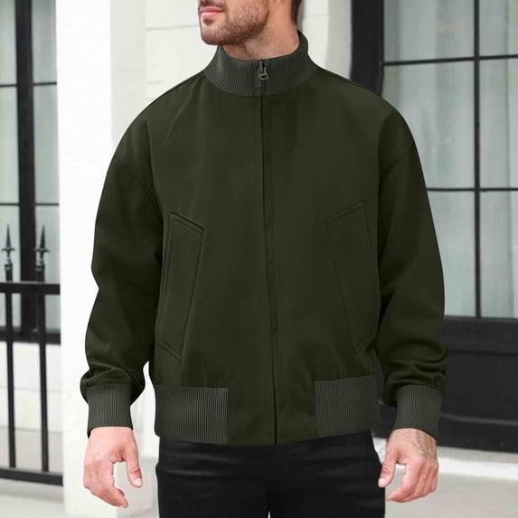 Zedker Bomber Jacket for MenClassic Leather-Look Flight Jacket with Zipper, Stylish Casual & Versatile Outerwear Army Green L