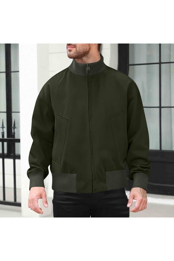 Bomber Jacket for MenClassic Leather-Look Flight Jacket with Zipper, Stylish Casual & Versatile Outerwear Army Green L