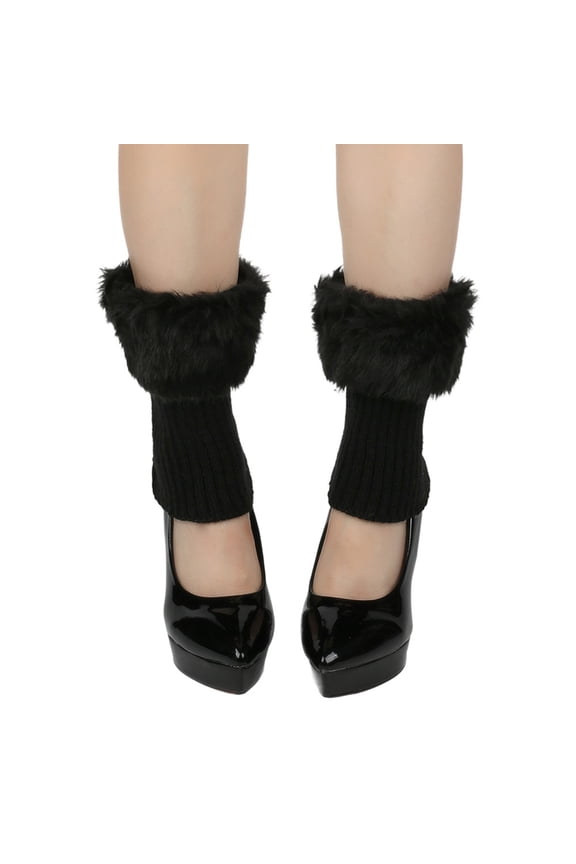 Boot Cuffs for Women Pairs Faux Socks Winter Knitted Furry Leg Warmers Black Plus Free Size