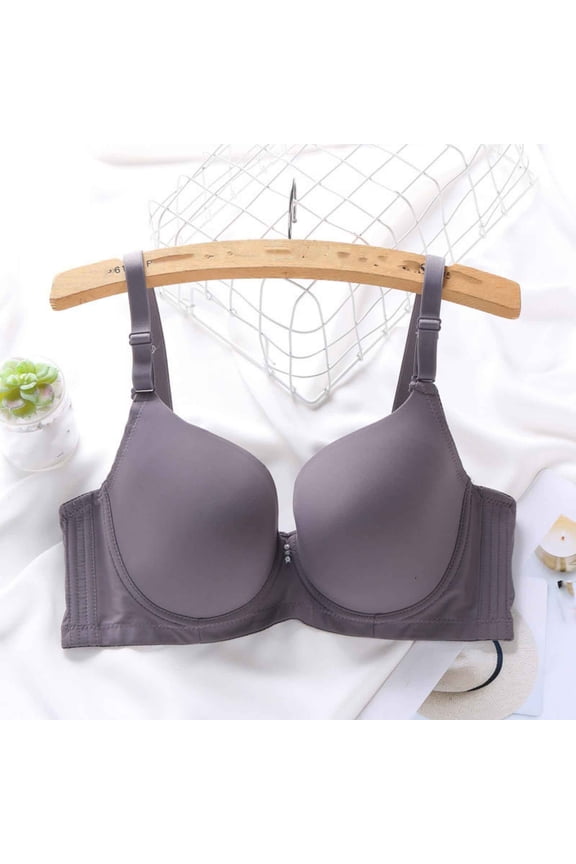 Bras for Women Push Up T Shirt Underwire Padded Add Two Cup for Small Chested Dark Gray Plus 80D