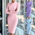 thumbnail image 1 of Zedker Business Dress for Women Elegant Long Sleeve V Neck Bodycon Midi Dresses Work Office Solid Fashion Dresses, 1 of 8