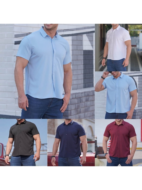 Button Down Shirt Men Short Sleeve Moisture Wicking Dry Fit Pique Performence Cool Breathable Mens Summer Shirts