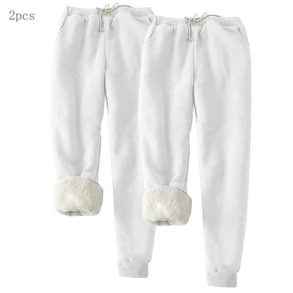 Zedker Capris Pants for Women Warm Lined Athletic Fleece Jogger Sweatpants with PocketWhite Plus XL