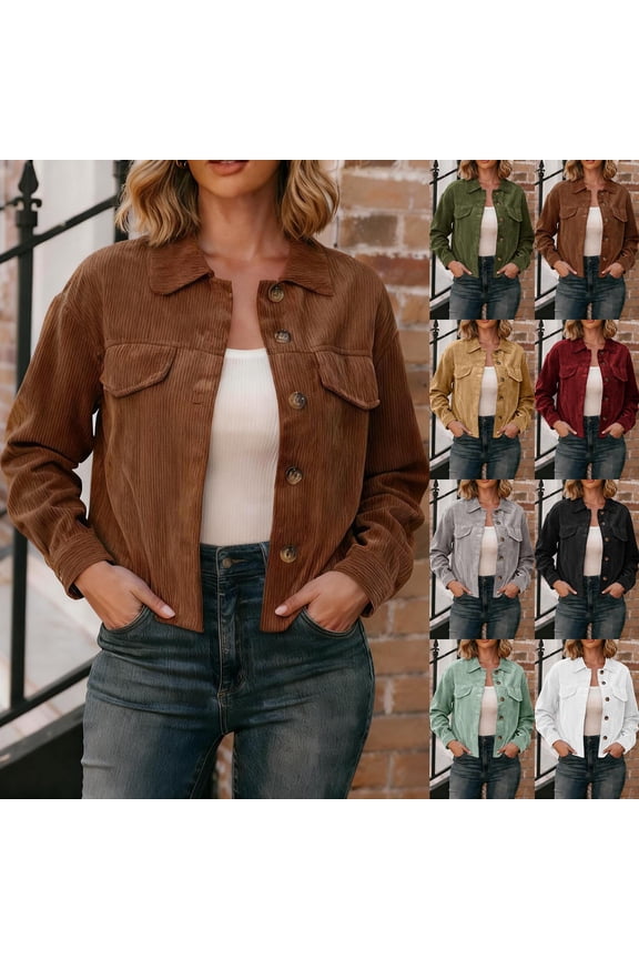 Cardigan Sweaters for Women Cropped Jacket Loose Button Down Puff Sleeve Shacket Coat Brown L