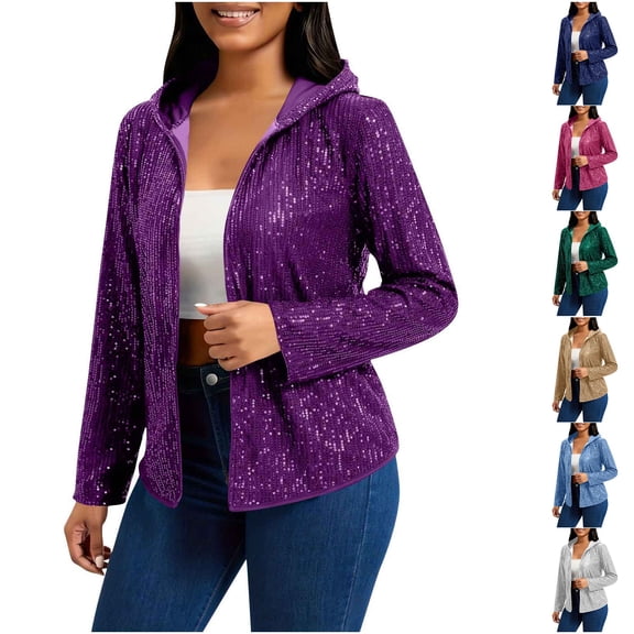 Zedker Cardigan Sweaters for Women Winter Warm Loose Plush Zip Hooded Jacket Coat Waterproof Jacket Blue L