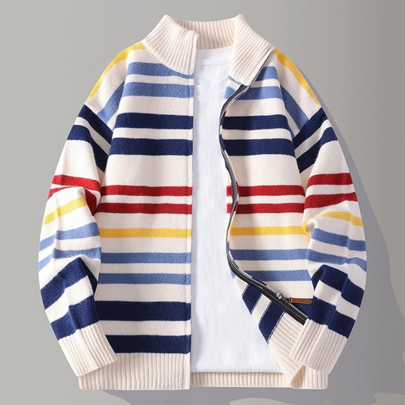 Zedker Cardigan for Mens Full Zip Sweater Slim Fit Cable Knitted Zip up Sweater with Pockets Beige XL