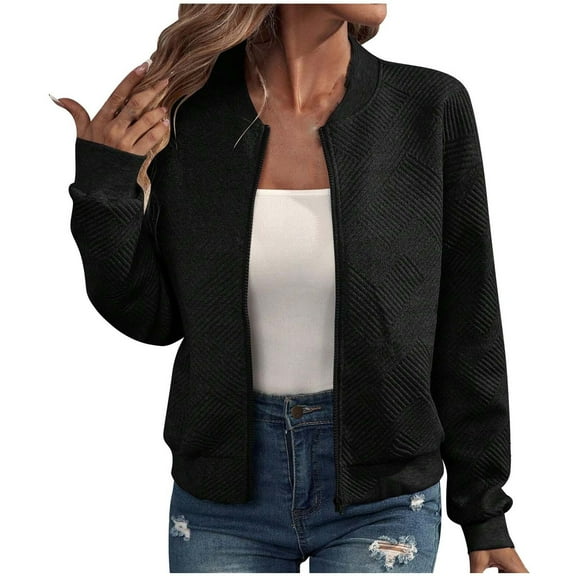 Zedker Cardigan for Women Long Sleeve Knitted Zip-Up Fall Lightweight Jacket, Plus Size Black S