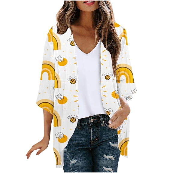 Zedker Cardigans for Women Floral Chiffon Loose Beach Cover Up Half Sleeve Casual Tops, Plus Size Multicolor XXL