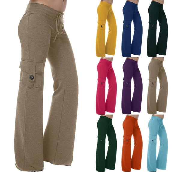 Zedker Cargo Pants Women Plus Size Wide Leg Yoga Pants High Waisted Straight Leg Lounge Trousers Flare Leggings with Pockets Hot PinkXL
