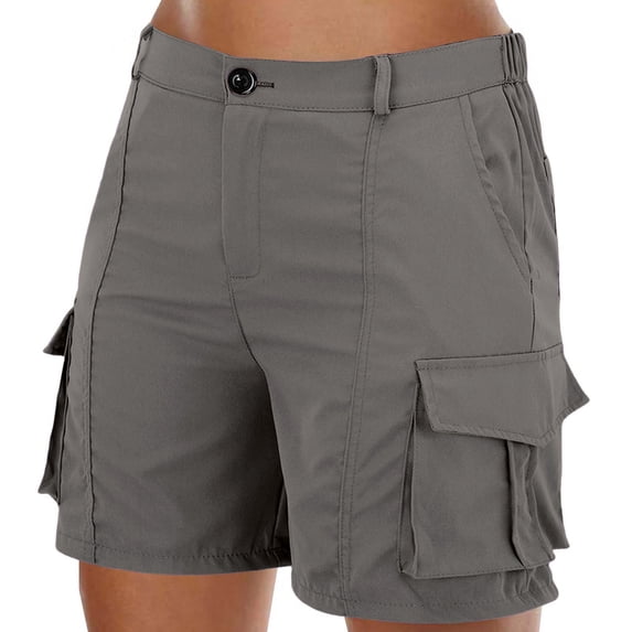 Zedker Cargo Short for Women Bermuda Knee Length Elastic Waist Summer Casual with Pockets Gray Plus XXL