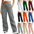 thumbnail image 1 of Zedker Cargo Sweatpants for Women Fleece Straight Wide Leg Sweat Baggy Joggers Pants with Pockets, 1 of 8