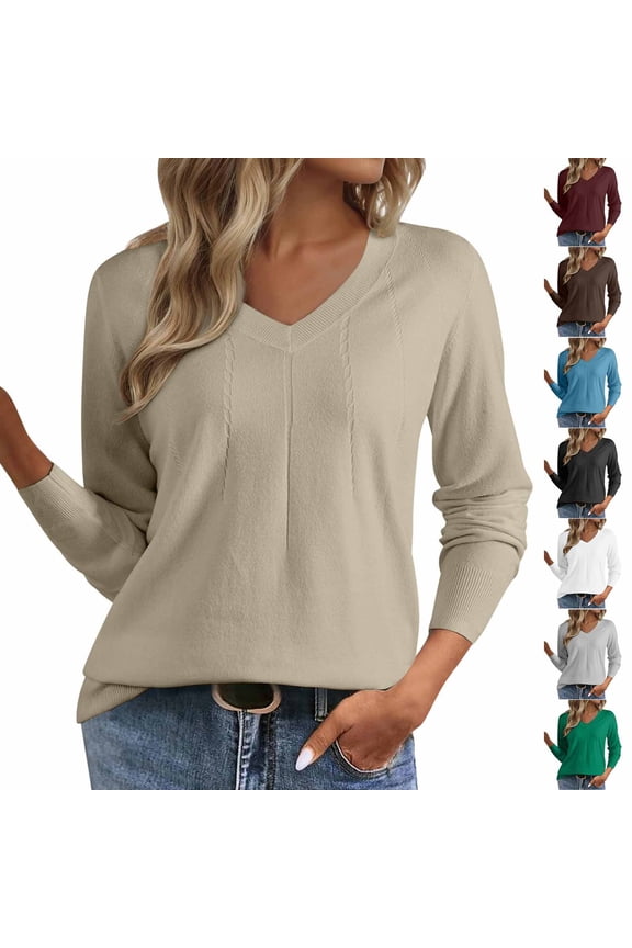 Cashmere Sweaters for Women Cozy V Neck Long Sleeve T Shirt Knit Pullover Tops Lightweight Soft Jumper Sweater Black L