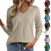 Cashmere Sweater Women V Neck Long Sleeve Khaki S