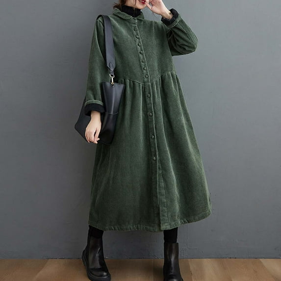 Zedker Casual Comfy Corduroy Fleece Jackets Fashion Solid Color Single-Breasted Coats For Women,Army Green,L