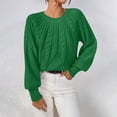 thumbnail image 1 of Zedker Casual Crewneck Long Lantern Sleeve Knitted Sweaters for Women Comfortable Elastic Cuffs Thermal Tops for Fall and Winter,Green,S, 1 of 6