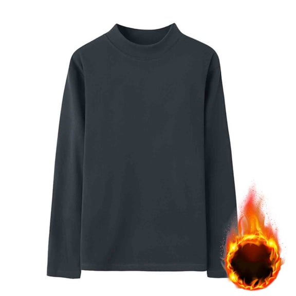 Zedker Casual Crewneck Long Sleeve Fashion Basic Tops for Women Comfy Inner Fleece Loose Thermal Shirts for Fall and Winter,Dark Gray,XXL