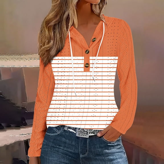 Zedker Casual Fall Outfits For Women Trendy Long Sleeves Hooded Sweatshirt For Women Comfy Going Out Tops For Women,Orange,XL