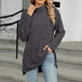 thumbnail image 1 of Zedker Casual High Neck Long Sleeve Pits Striped Thermal Sweaters for Women,Comfy Soft Fleece Fall Pullover Outfits with Side Slit,Dark Gray,S, 1 of 8