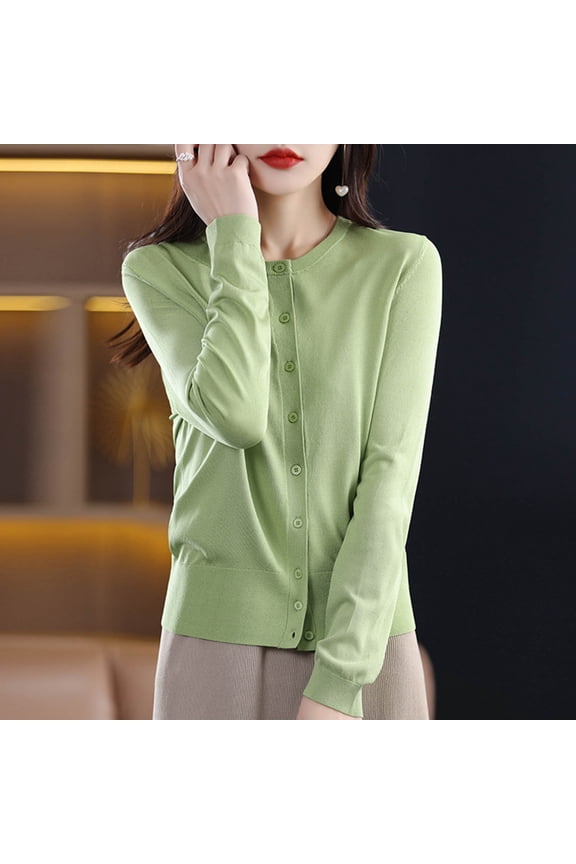 Casual Knitting Cardigan Sweaters For Women Fashion Solid Color Long-Sleeved Going Out Tops Outfits For Fall Winter,Green,L