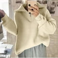 thumbnail image 1 of Zedker Casual Oversized Zip V-Neck Sweatshirts for Women,Classic Modern Big Collar Knitted Pullover Sweaters, Loose Long Sleeve Fall Tops,Beige,Free Size, 1 of 3