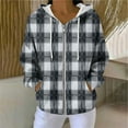 thumbnail image 1 of Zedker Casual Plaid Prints Drawstring Zipper Hooded Jackets Classic Women's Long Sleeve Fall Winter Ribbed Kniited Tops with Pockets,Black,L, 1 of 8