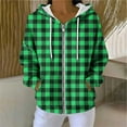 thumbnail image 1 of Zedker Casual Plaid Prints Drawstring Zipper Hooded Jackets Classic Women's Long Sleeve Fall Winter Ribbed Kniited Tops with Pockets,Green,M, 1 of 8
