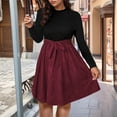 thumbnail image 1 of Zedker Casual Round Neck Long Sleeve Dress for Women, Comfy Elastic Waist Fashion Versatile Mid-Length A-Line Dress with Belt,Wine,XXXL, 1 of 8