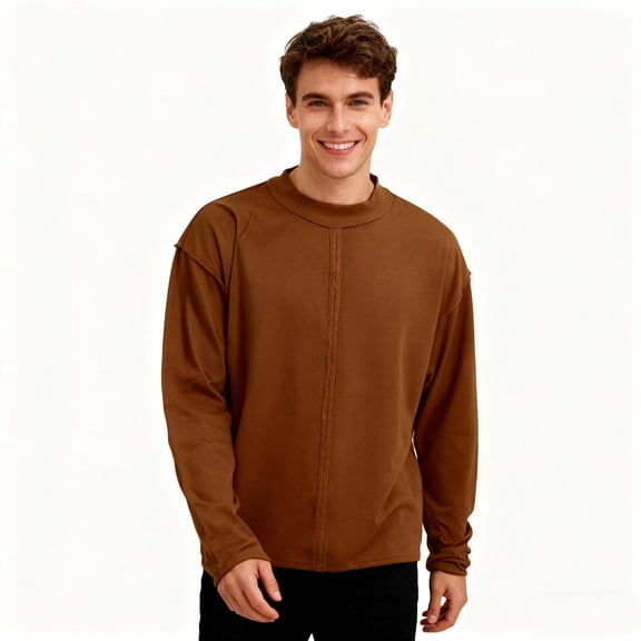 Zedker Casual Solid Color Crewneck Long Sleeve Shirts for Women Comfortable Loose Pullover Breathable Tops for Sports,Khaki,M