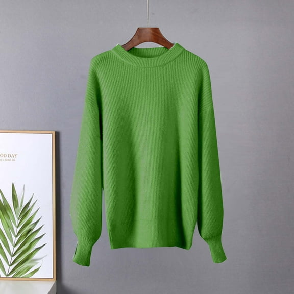 Zedker Casual Solid Color Women's Crewneck Long Sleeve Knitted Sweaters,Comfortable Thermal Pullover Clothes for Fall and Winter,Mint Green,Free Size