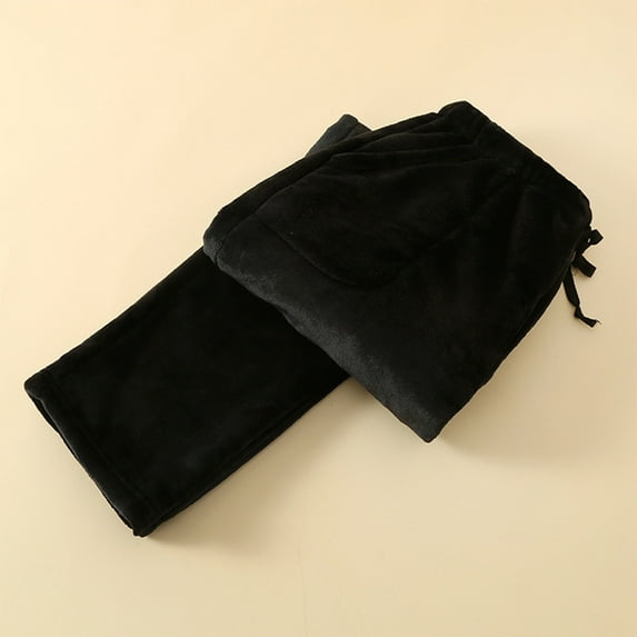 Zedker Casual Straight-Leg Elastic Waist Long Mens Pajama Pants with Drawstring Comfy Soft Fleece Thermal Sleepwear Pants with Pockets,Black,L