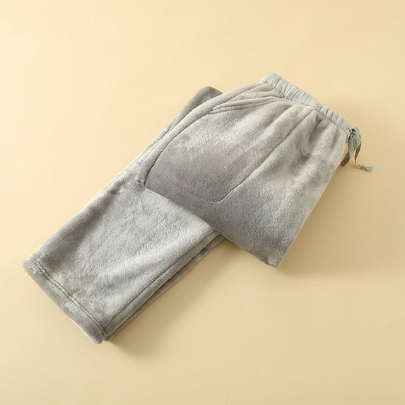 Zedker Casual Straight-Leg Elastic Waist Long Mens Pajama Pants with Drawstring Comfy Soft Fleece Thermal Sleepwear Pants with Pockets,Gray,XXL