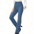 thumbnail image 1 of Zedker Casual Straight-Leg Stretchy High Waist Casual Jeans for Women Comfy Loose Elastic Waist Long Pants with Pockets,Blue,M, 1 of 9