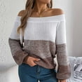 thumbnail image 1 of Zedker Casual V-Neck Long Sleeve Women's Off-Shoulder Color Splicing Knitted Sweaters, Comfy Thermal Pullover Tops for Fall and Winter,Coffee,L, 1 of 8